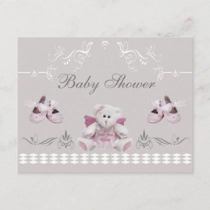 Cute Angel Teddy & Ballet Shoes Baby Shower Invitation