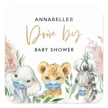 Cute animal covid mask drive by baby square sticker