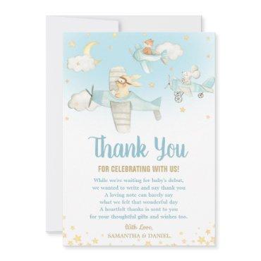 Cute Animals Airplane Stars Baby Shower Birthday Thank You Card
