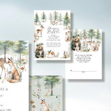 Cute Animals Forest Woodland Bear Diaper Raffle  Enclosure Card