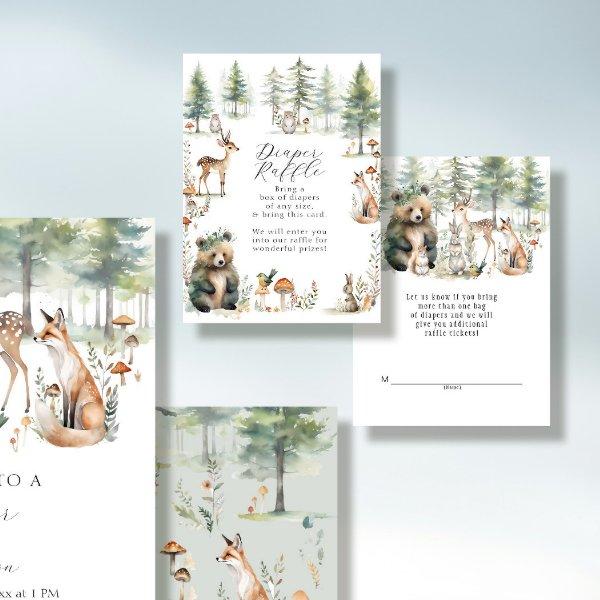 Cute Animals Forest Woodland Bear Diaper Raffle  Enclosure Card