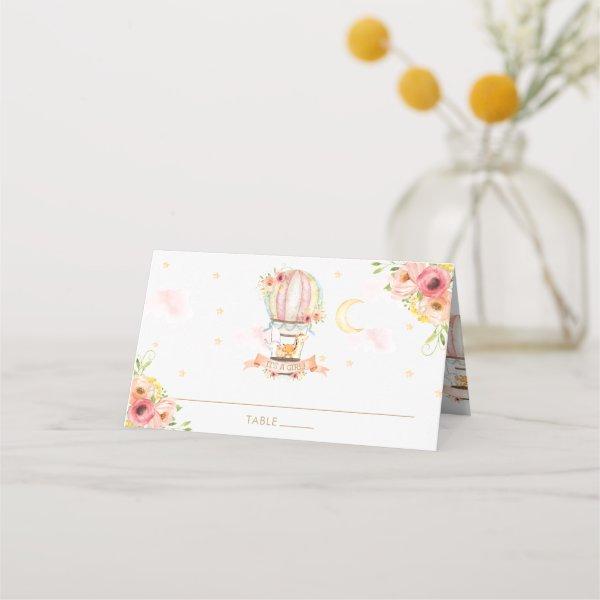 Cute Animals Hot Air Balloon Baby Shower Birthday Place Card