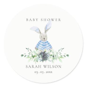 Cute Aqua Blue Bunny Garden Foliage Baby Shower Classic Round Sticker