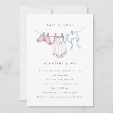 Cute Baby Clothesline Pink Girl Baby Shower Invite