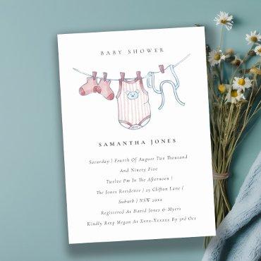 Cute Baby Clothesline Pink Girl Baby Shower Invite