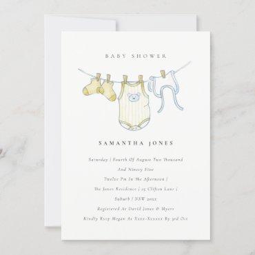 Cute Baby Clothesline Yellow Baby Shower Invite