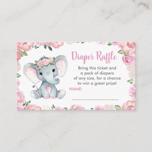 Cute Baby Elephant diaper raffle ticket, pink Enclosure Card