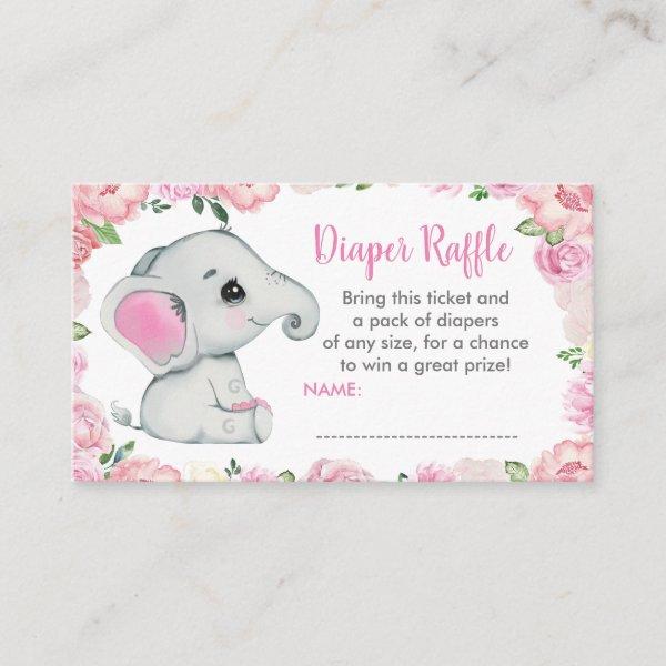 Cute Baby Elephant diaper raffle ticket, pink Enclosure Card