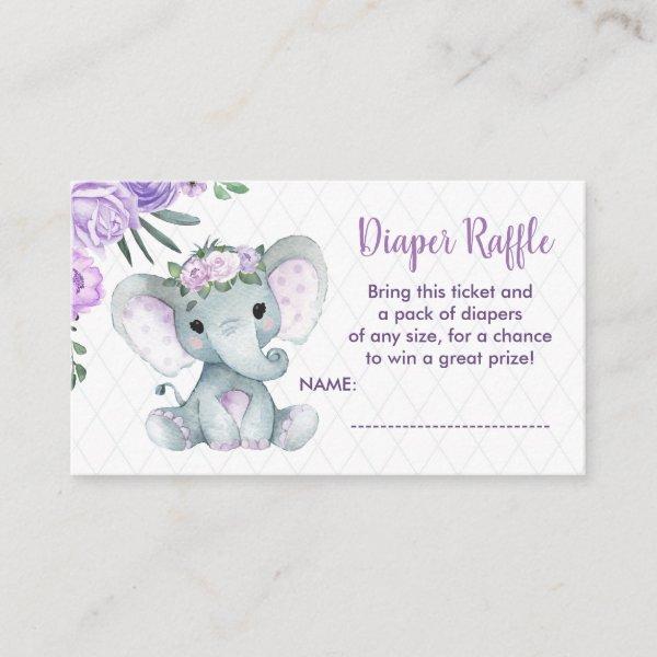 Cute Baby Elephant diaper raffle ticket, purple Enclosure Card