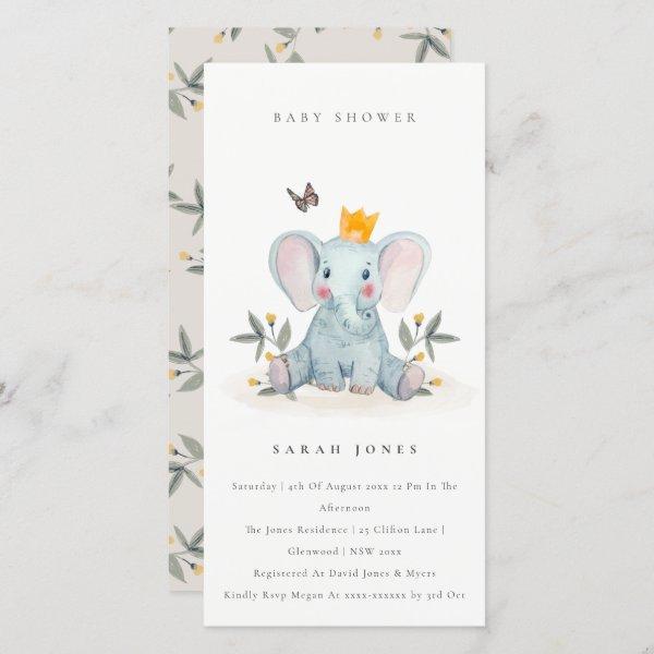 Cute Baby Elephant Foliage Baby Shower Invite