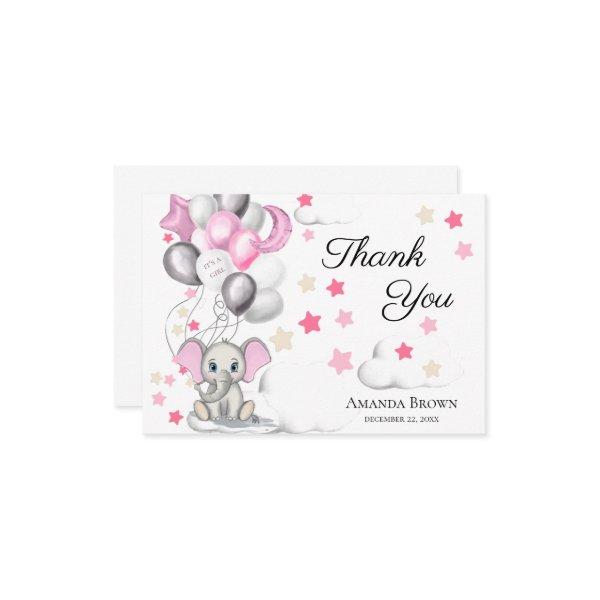 Cute Baby Elephant Girl Baby Shower | Thank You