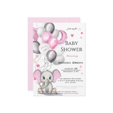 Cute Baby Elephant with Balloons Girl