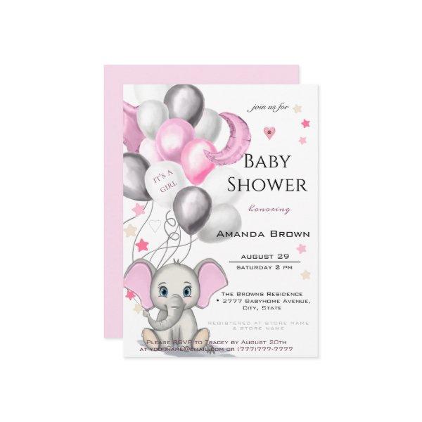 Cute Baby Elephant with Balloons Girl