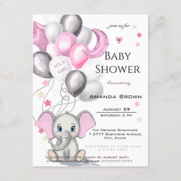 Cute Baby Elephant with Balloons Girl  Postcard