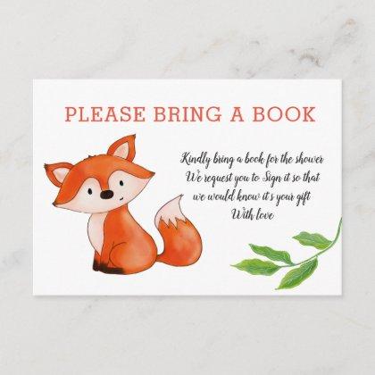 Cute Baby Fox Leaves Bring A Book | Baby Shower Invitation