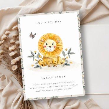 Cute Baby Lion Foliage Any Age Birthday Invite