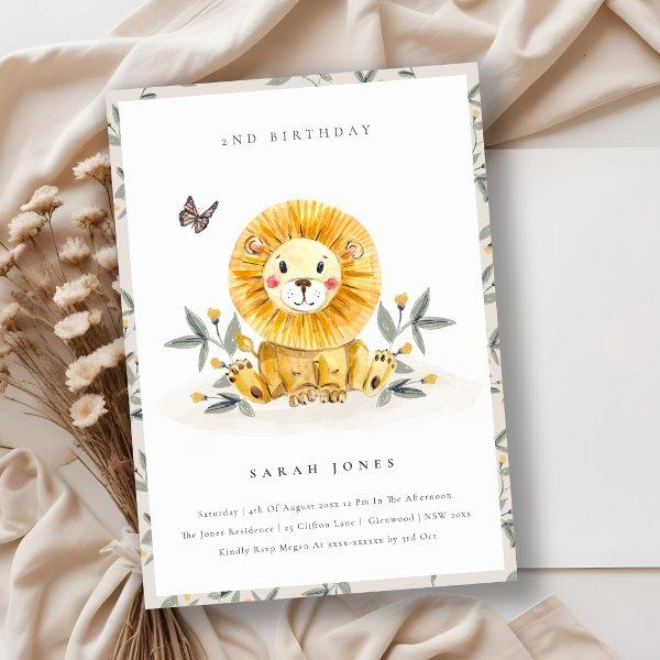 Cute Baby Lion Foliage Any Age Birthday Invite