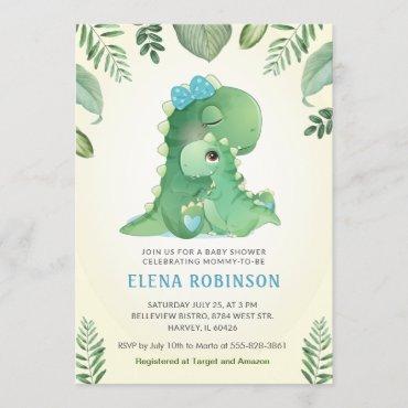 Cute Baby Mommy Dinosaur Boy Baby Shower Sprinkle Invitation