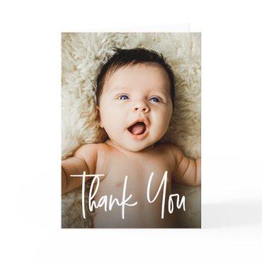 CUTE Baby Shower Photo Modern Handlettering  Thank You Card