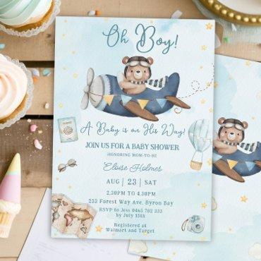 Cute Bear Blue Plane Adventure Oh Boy