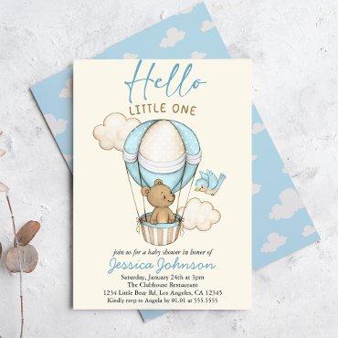 Cute Bear Hello Little One – Blue Baby Shower Invi
