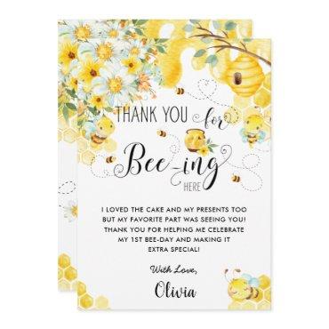 Cute Bees Bee Yellow Ivory Floral Birthday Party Thank You Card