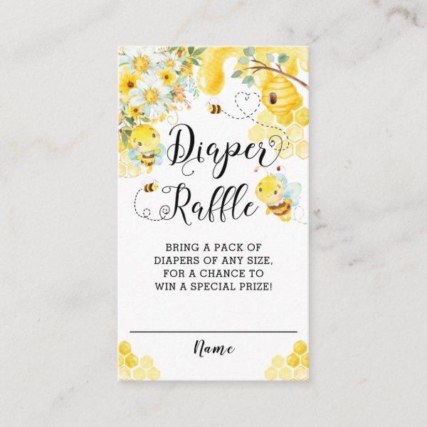Cute Bees Yellow Floral Baby Shower Diaper Raffle Enclosure Card