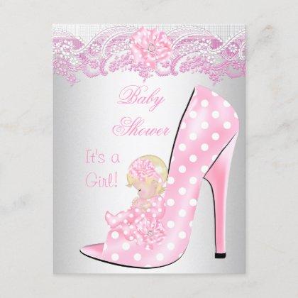 Cute Blonde Baby Shower Girl Pink Baby Shoe