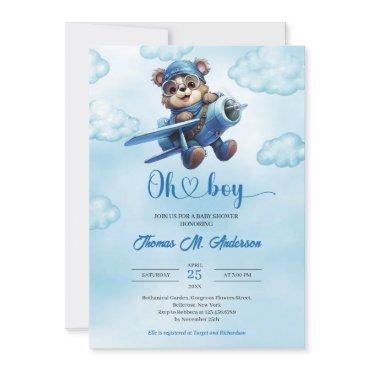 Cute blue and brown boy teddy bear aviator