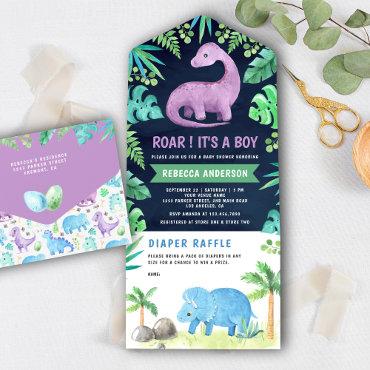 Cute Blue and Purple Dinosaur Navy Baby Shower All In One