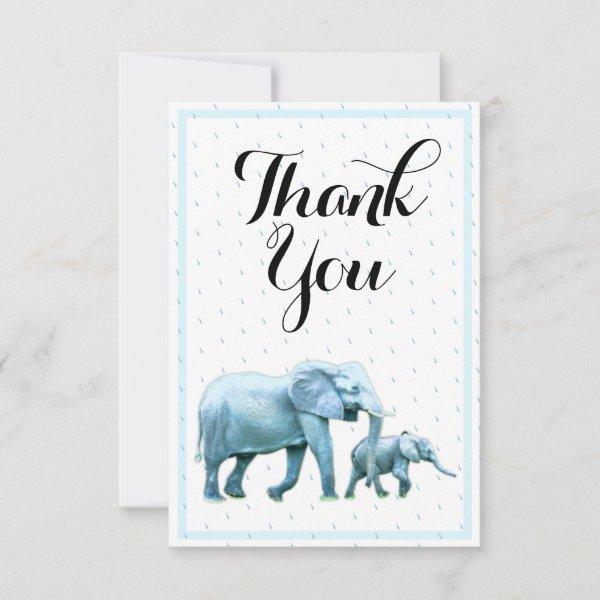 Cute Blue Baby Boy Elephants Baby Shower Thank You Card