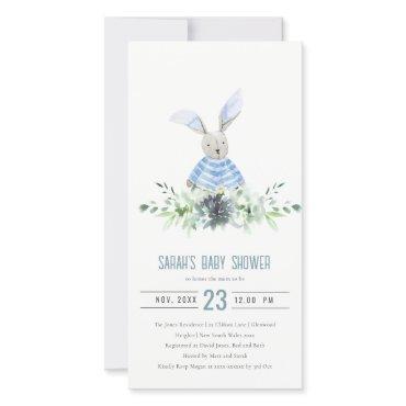 Cute Blue Bunny Garden Fauna Baby Shower Invite