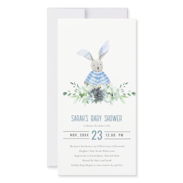 Cute Blue Bunny Garden Fauna Baby Shower Invite