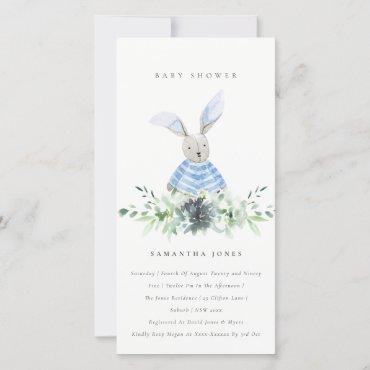 Cute Blue Bunny Garden Fauna Baby Shower Invite