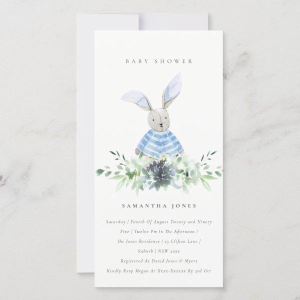 Cute Blue Bunny Garden Fauna Baby Shower Invite