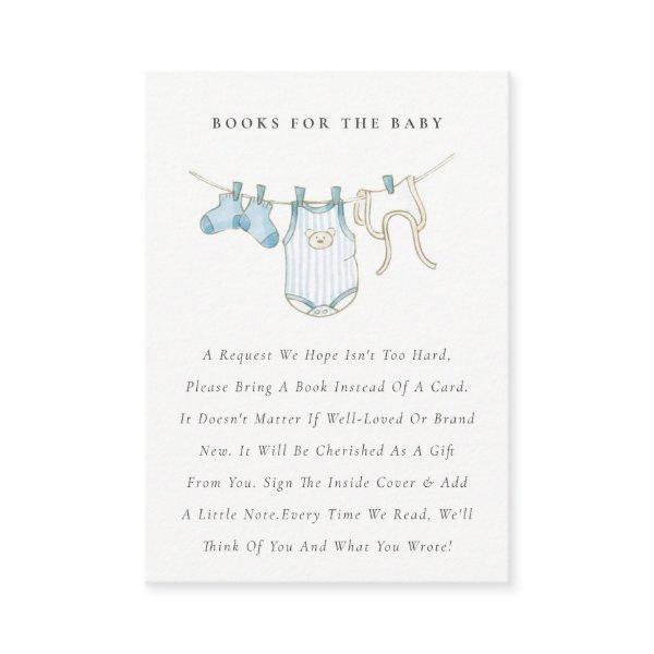Cute Blue Clothesline Books for Baby Shower Enclosure Card