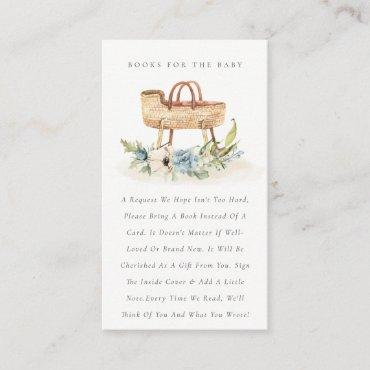 Cute Blue Floral Bassinet Books For Baby Shower Enclosure Card