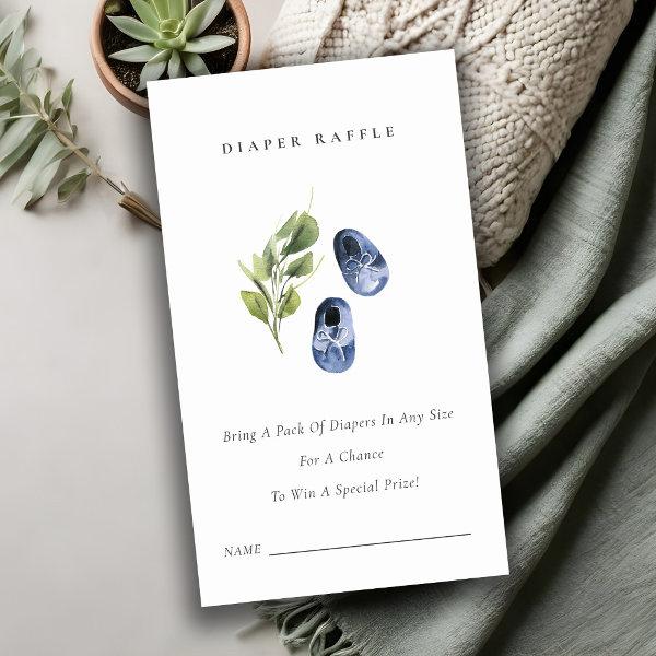 Cute Blue Green Leafy Diaper Raffle Baby Shower  Enclosure Card