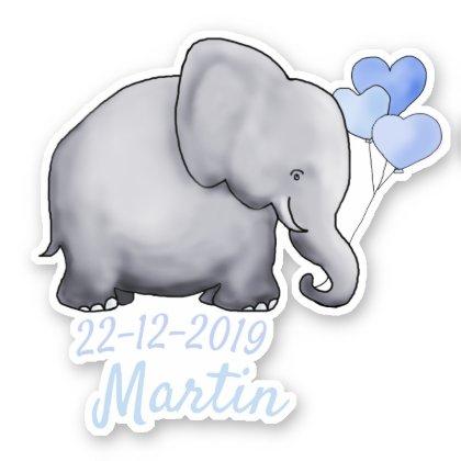 Cute Blue Heart Balloons Baby Shower Boy Elephants Sticker