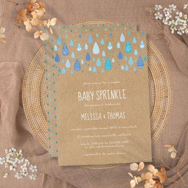 Cute Blue Raindrops Couples Baby Shower Sprinkle