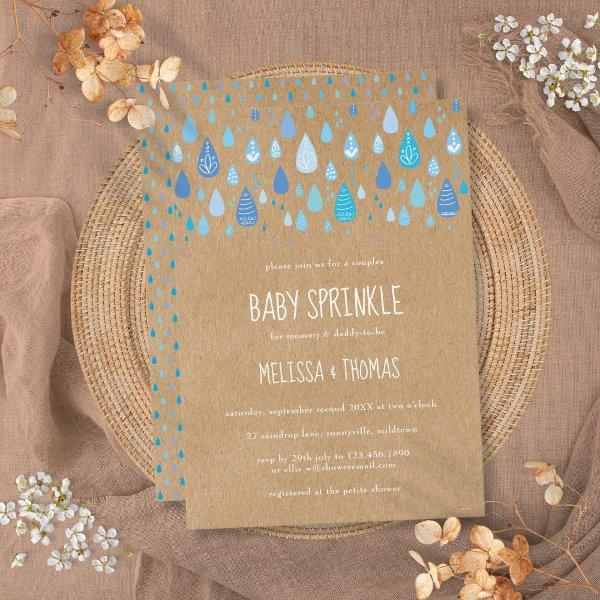 Cute Blue Raindrops Couples Baby Shower Sprinkle