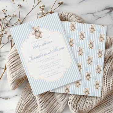 Cute blue teddy bear vintage baby boy shower