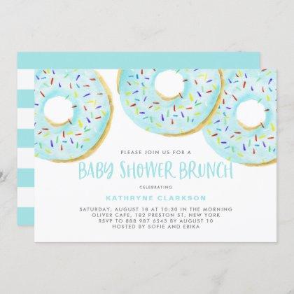Cute Blue Watercolor Donuts Baby Shower Brunch Invitation