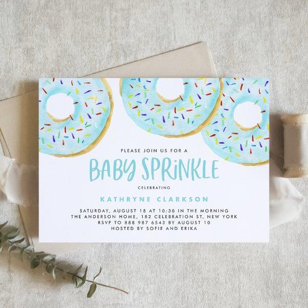 Cute Blue Watercolor Donuts Boy Baby Sprinkle
