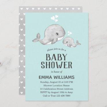 Cute Blue Whale Baby Shower Invitation - Boy