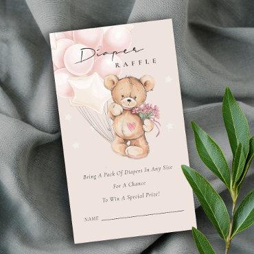Cute Blush Bear Balloon Diaper Raffle Baby Shower Enclosure Card