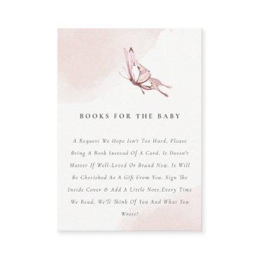 Cute Blush Butterfly Books For Baby Shower Enclosure Card