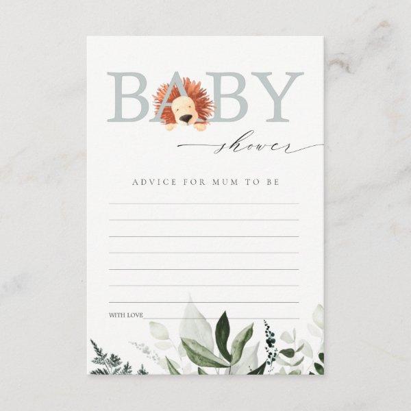 Cute Boho Lion Foliage Advice For Mum Baby Shower Enclosure Card