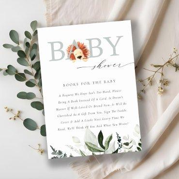 Cute Boho Lion Foliage Books For Baby Shower Enclosure Card