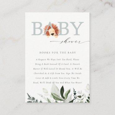 Cute Boho Lion Foliage Books For Baby Shower Enclosure Card